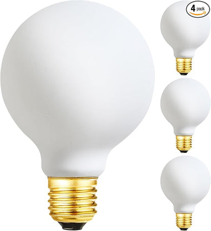 LEOOLS LED Light Bulb G25/G80 Dimmable Flick-Free Matt White 6W Soft White 3000k CRI95 600LM, 60W Equivalent Vintage LED Edison Globe Light Bulb,E26 Standard Base, 4 Pack