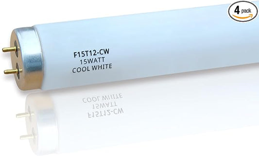 (4Pack) F15T12-CW 15W T12 Cool White 18" Fluorescent Light Bulb,Replace G E,Sylvania 21532,Philips Lamp Light Bulb,4100K Cool White, Medium Bi-Pin G13 Base