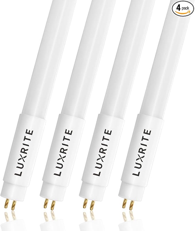 LUXRITE 4FT T5 LED Tube Lights, Type A+B, 24W=54W, 3000K Soft White, 45.78", Ballast and Ballast Bypass Compatible, Single or Double End Powered, F54T5 Fluorescent Replacement, Damp Rated (4 Pack)
