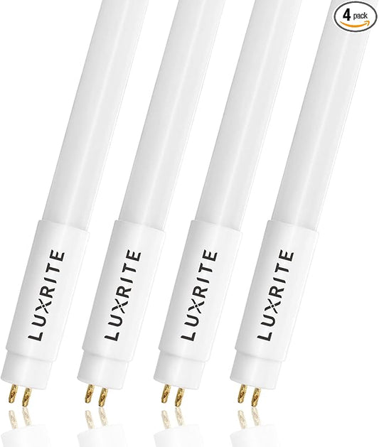 LUXRITE 4FT T5 LED Tube Lights, Type A+B, 24W=54W, 3500K Natural White, 45.78", Ballast and Ballast Bypass Compatible, Single or Double End Powered, F54T5 Fluorescent Replacement, Damp Rated (4 Pack)