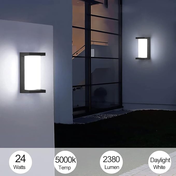 Sytmhoe Outdoor Wall Sconce Lights, 24W 5000K Daylight White Aluminum Exterior Light Fixture Wall Mount Ip65 Waterproof, Led Porch Light for Garage Walkway Hallway Backyard Garden.