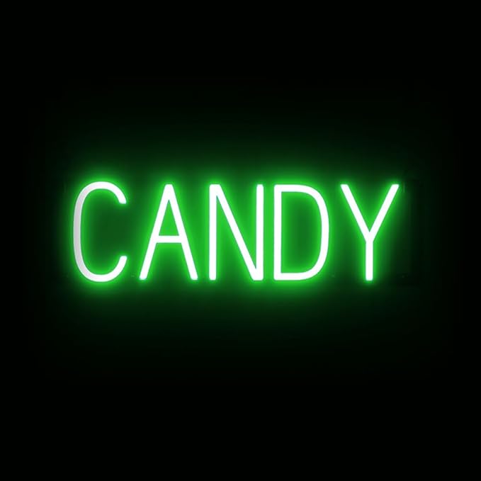 SpellBrite CANDY Sign | Treat-Related Sign with Neon Look, Green LED Light Source | 21.7" x 6.3"