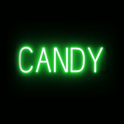SpellBrite CANDY Sign | Treat-Related Sign with Neon Look, Green LED Light Source | 21.7" x 6.3"