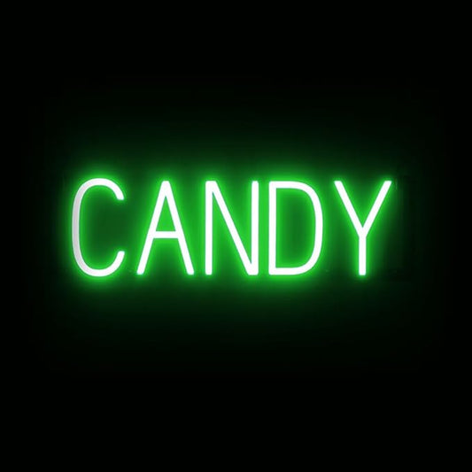 SpellBrite CANDY Sign | Treat-Related Sign with Neon Look, Green LED Light Source | 21.7" x 6.3"