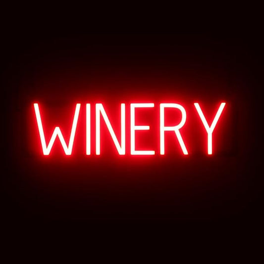 SpellBrite WINERY Sign | Wine-Related Sign with Neon Look, Red LED Light Source | 23.6" x 6.3"