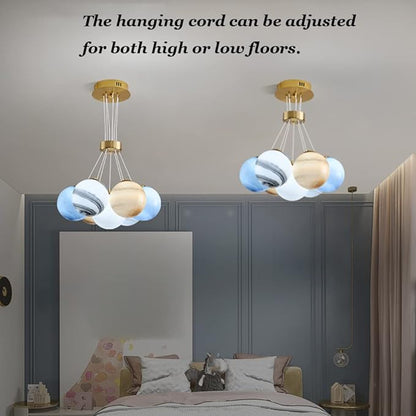 Unique Planet Chandelier Bubbles Ball Shape Pendant Light, Glass Hanging Light Fixture, Decorative Ceiling Chandelier, 7 Lights