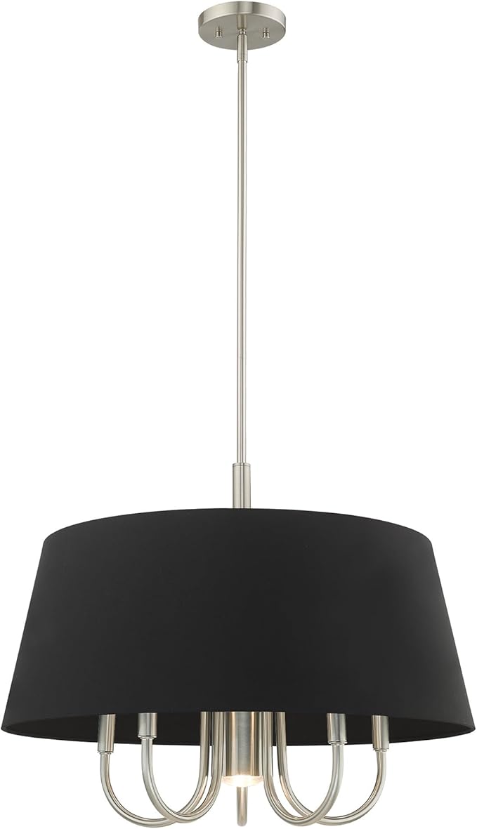 Livex Lighting 51356-91 Belclaire - Six Light Chandelier, Brushed Nickel Finish with Black Fabric Shade