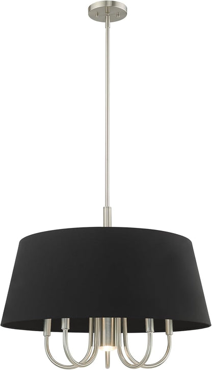 Livex Lighting 51356-91 Belclaire - Six Light Chandelier, Brushed Nickel Finish with Black Fabric Shade