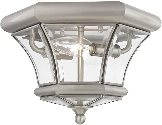 Livex Lighting 7052-02 Monterey 2 Light Outdoor/Indoor Polished Brass Finish Solid Brass Flush Mount with Clear Beveled Glass