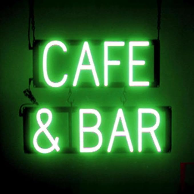 SpellBrite CAFE & BAR Sign | Cafe-Related Sign with Neon Look, Green LED Light Source | 19.6" x 15.0"