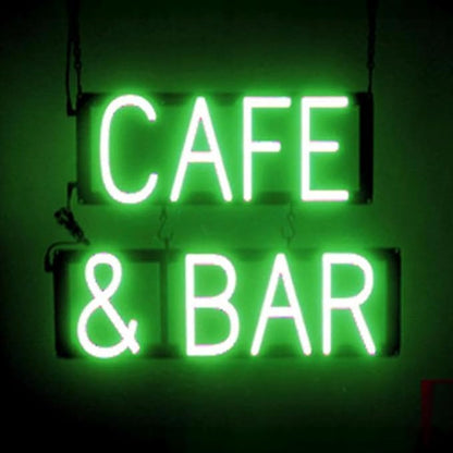 SpellBrite CAFE & BAR Sign | Cafe-Related Sign with Neon Look, Green LED Light Source | 19.6" x 15.0"