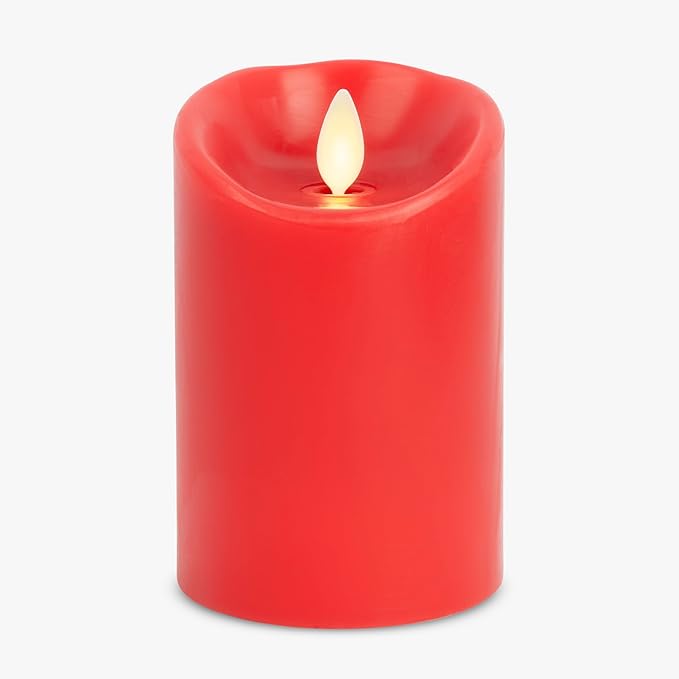 Luminara Flameless LED Battery Operated Flickering Pillar Moving Flame Candles (True Red, 3" x 4.5")