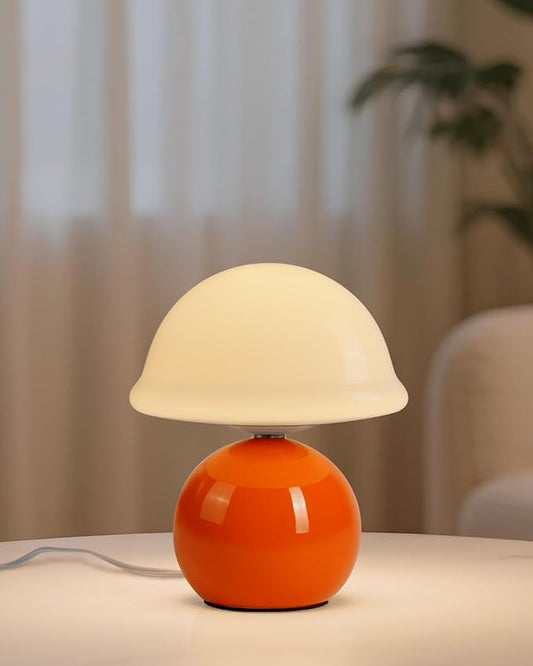 Mushroom Table Lamp for Bedroom, Cozy Bedside Lamp with Glass Shade, Stepless Dimmable Nightstand Lamp for Relaxing Bedroom Decor & Aesthetic Home (Orange)