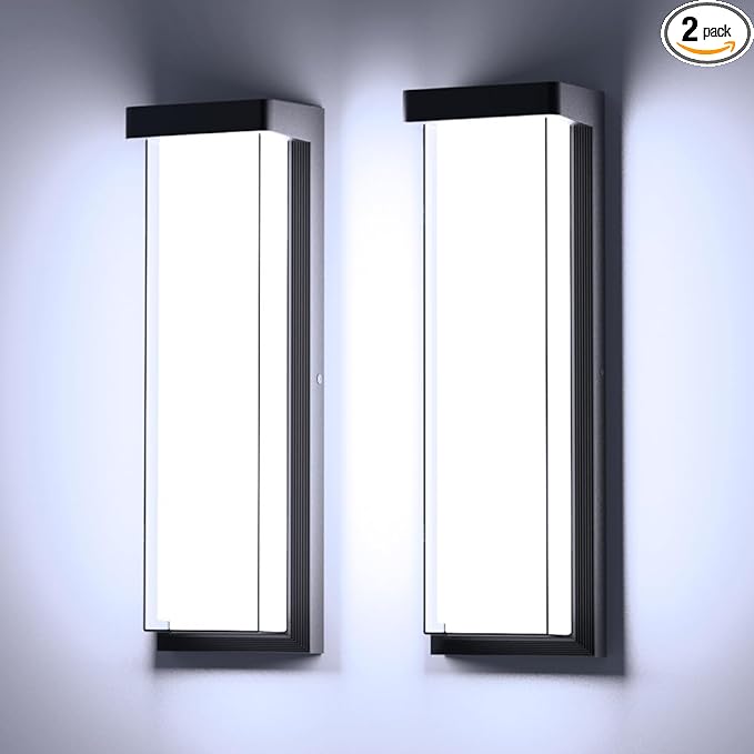 Sytmhoe LED Outdoor Wall Light Fixture,16in Dimmable Modern Porch&Patio Wall Light Fixture,6000K Black Exterior Sconce Light Mounted for House Garage Porch Courtyard(2Packs)