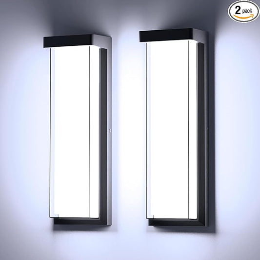 Sytmhoe LED Outdoor Wall Light Fixture,16in Dimmable Modern Porch&Patio Wall Light Fixture,6000K Black Exterior Sconce Light Mounted for House Garage Porch Courtyard(2Packs)
