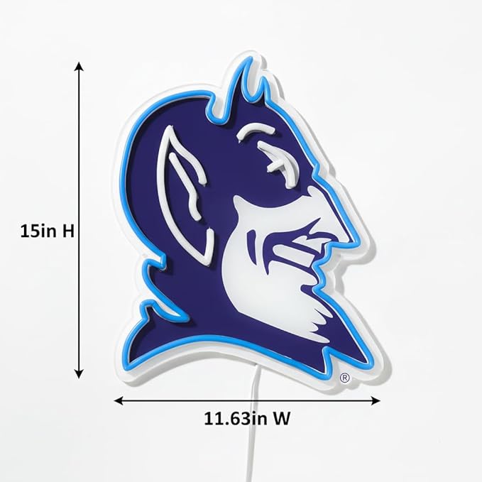 Saturday Neon Officially Licensed Duke Blue Devils LED Neon Sign – 12.64" W x 15" H Blue-Emitting Wall Light with Adjustable Brightness, Inline Dimmer Switch, USB Powered with Outlet Adapter – College Wall Décor