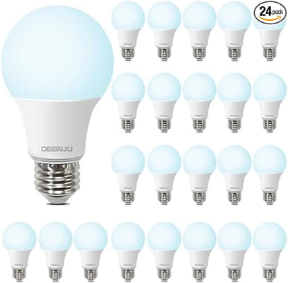 LED Light Bulbs Daylight 5000K, 60 Watt Equivalent LED Bulbs, A19 Standard Bulbs, 800 LM, 15000 Hours, E26 Base, Non-Dimmable, 8W LED Bulbs for Bedroom Living Room 24 Pack