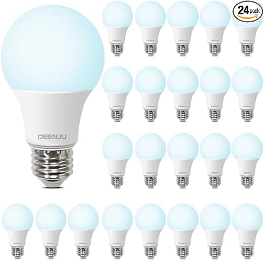 LED Light Bulbs Daylight 5000K, 60 Watt Equivalent LED Bulbs, A19 Standard Bulbs, 800 LM, 15000 Hours, E26 Base, Non-Dimmable, 8W LED Bulbs for Bedroom Living Room 24 Pack