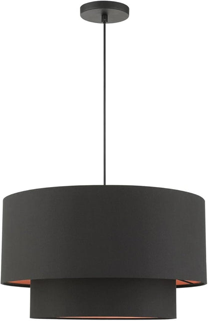 Livex Lighting 45618-04 Sentosa Collection 3-Light Pendant Hanging Light with Black and Orange Hardback Fabric Shade, Black, 20 x 20 x 99