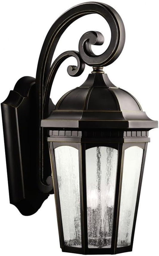 Kichler Courtyard 26.5" 3 Light Outdoor Wall Light with Clear Seeded Glass in Rubbed Bronze