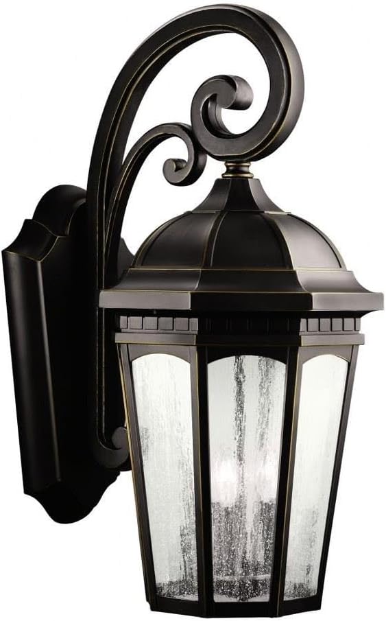 Kichler Courtyard 26.5" 3 Light Outdoor Wall Light with Clear Seeded Glass in Rubbed Bronze