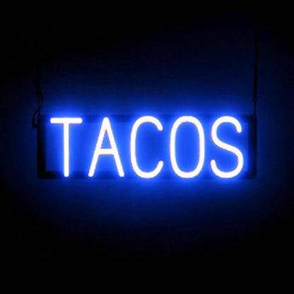 SpellBrite TACOS Sign | Mexican Food-Related Sign with Neon Look, Blue LED Light Source | 21.3" x 6.3"