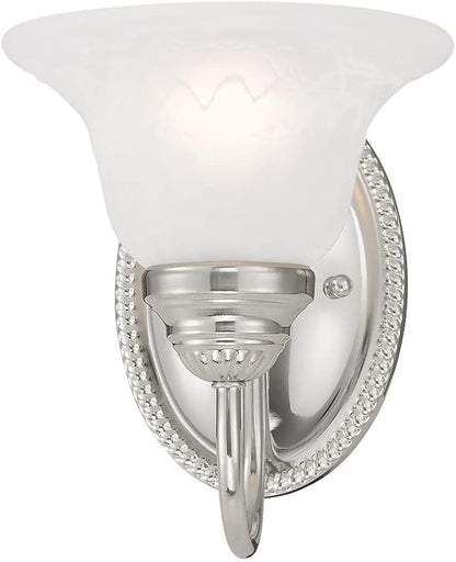 Livex Lighting 1531-02 Edgemont Single Light Wall Sconce Polished Brass with White Alabaster Glass, 7 x 8.75 x 8