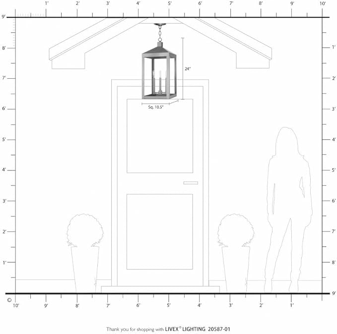 Livex Lighting 20587-04 Black Nyack 3 Light Outdoor Pendant Lantern, 24.00x10.50x10.50