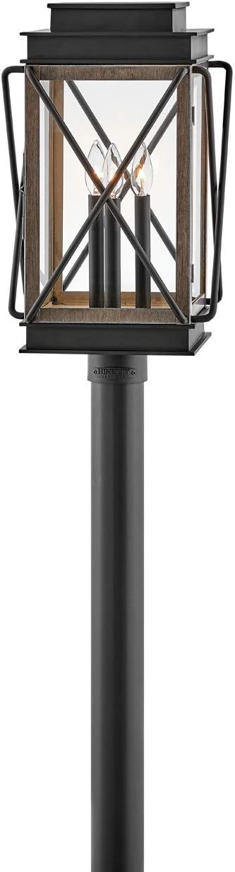 Hinkley Montecito Medium Post Top or Pier Mount Outdoor Lantern - Aluminum, Clear Glass, Timeless Elegance - Black Finish with Driftwood Gray Accent