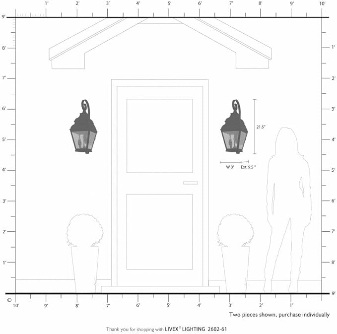 Livex Lighting 2602-07 Exeter 2-Light Outdoor Wall Lantern, Bronze