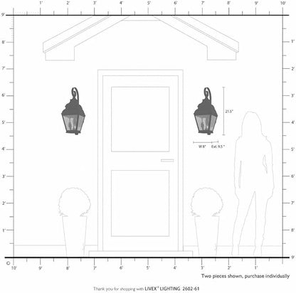 Livex Lighting 2602-07 Exeter 2-Light Outdoor Wall Lantern, Bronze