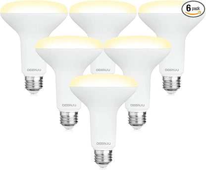 BR30 LED Bulb, Dimmable Flood Lights Indoor CRI80 7W Equivalent 65W 2700K Soft White 650 Lumens, 15000 Lifetime Hours Recessed Light Bulbs, Interior E26 Base LED Can Light Bulbs, 6 Pack
