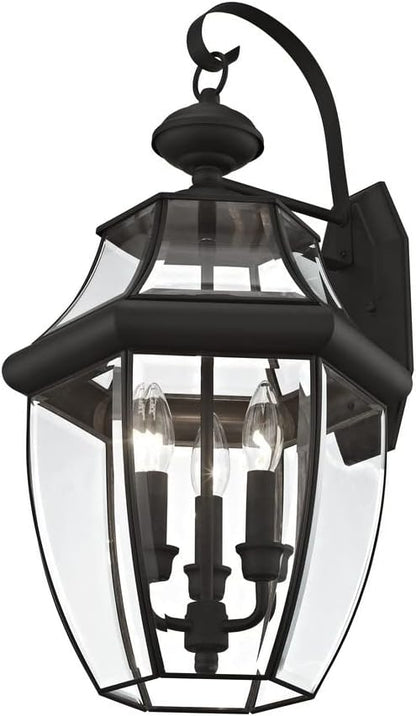 Livex Lighting 2351-91 Outdoor Wall Lantern with Clear Beveled Glass Shades, Brushed Nickel
