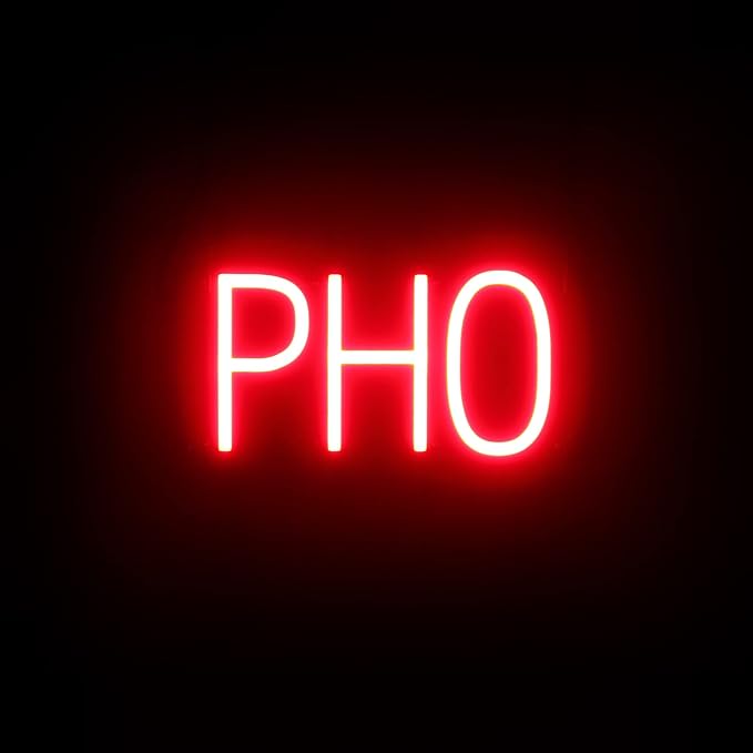 SpellBrite PHO Sign | Restaurant-Related Sign with Neon Look, Red LED Light | 13.2" x 6.3"