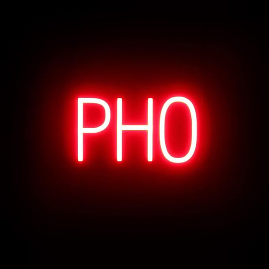 SpellBrite PHO Sign | Restaurant-Related Sign with Neon Look, Red LED Light | 13.2" x 6.3"