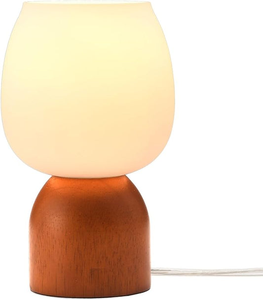 Small RGB Table Lamp for Bedroom, Remote Control Color Changing Desk Lights, with White Opal Glass Lamp Shade, for Living Room Nightstand,Light Brown