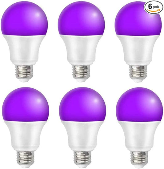 UV LED Black Light Bulbs, 9W E26 LED Blacklight Bulb, Black Lights for Glow Party, Bedroom, Black Light Fluorescent Poster, Body Paint (6 Pack)