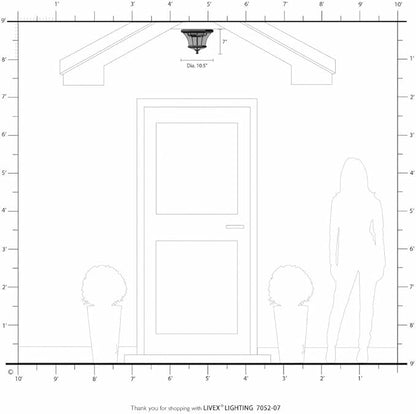 Livex Lighting 7052-04 Monterey 2 Light Outdoor/Indoor Black Finish Solid Brass Flush Mount with Clear Beveled Glass