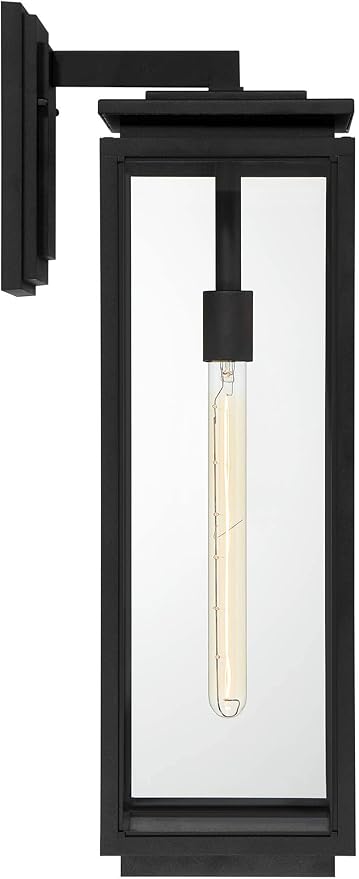 Possini Euro Design Atkins 24" High Modern Outdoor Wall Light Fixture Mount Porch House Exterior Outside Lantern Edison Bulb Weatherproof Matte Black Die Cast Metal Clear Glass Shade Front Door