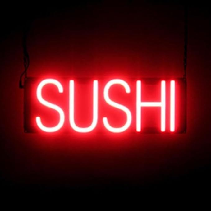 SpellBrite SUSHI Sign | Restaurant-Related Sign with Neon Look, Red LED Light | 18.0" x 6.3"
