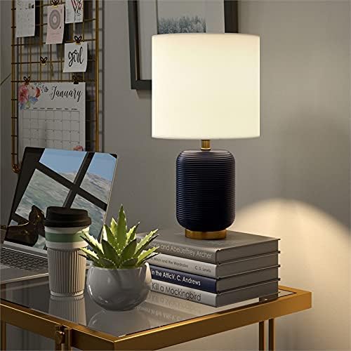 Lambert 15" Tall Ceramic Mini Lamp with Fabric Shade in Matte Navy/White