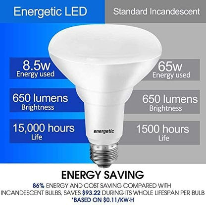 Energetic 72PK LED Flood Light Bulbs BR30, 65W Equivalent, Dimmable, Warm White 3000K, Indoor Flood Lights for Recessed Cans, UL Listed
