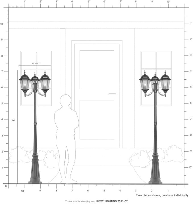 Livex Lighting 7553-07 Hamilton 3 Light Outdoor 3 Head Post, Bronze, 86" x 24.5" x 86"