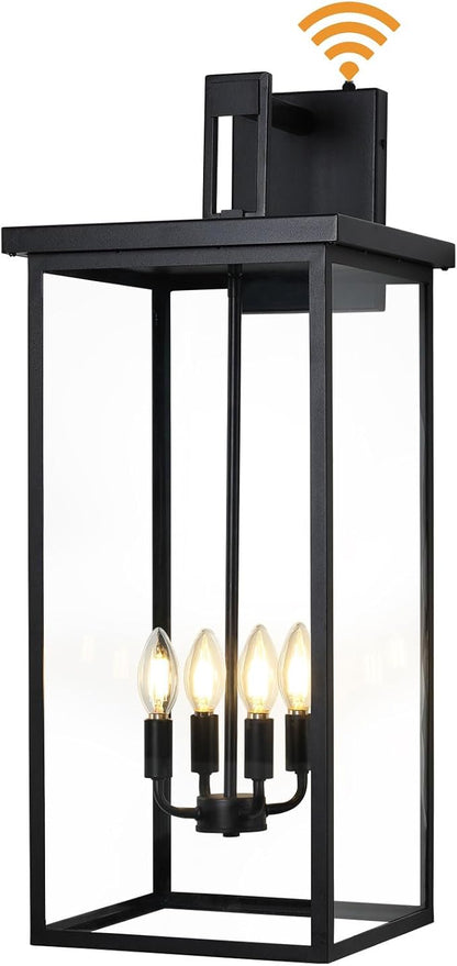tewei 26in Large Size Dusk to Dawn Outdoor Wall Lights, Matte Black Exterior Lighting Fixtures, Modern Outdoor Porch Lights for House with Clear Shade, Outdoor Wall Sconce Light for Garage(1 Pack)