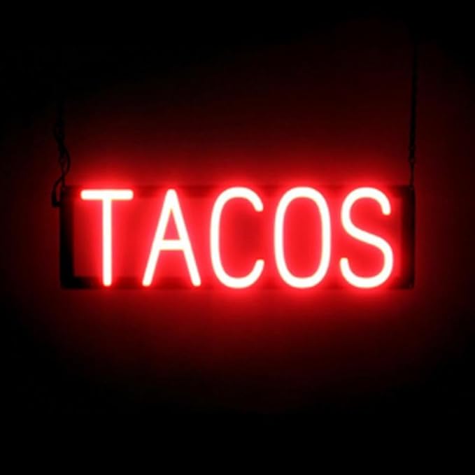 SpellBrite TACOS Sign | Mexican Food-Related Sign with Neon Look, Red LED Light Source | 21.3" x 6.3"
