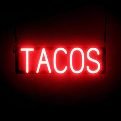SpellBrite TACOS Sign | Mexican Food-Related Sign with Neon Look, Red LED Light Source | 21.3" x 6.3"