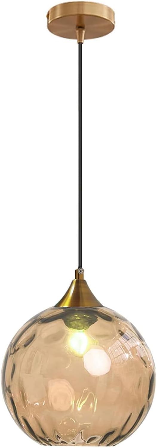 7.8 Inches Amber Glass Globe Pendant Lights Fixtures E26 Modern Farmhouse Glass Ball Pendant Lighting with Gold Brass Finish (Amber)