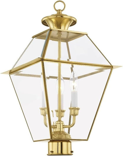 Livex Lighting Lantern 2384-91 Transitional Three Light Post-Top Lanterm from Westover Collection in Pwt, Nckl, B/S, Slvr. Finish, 12.00 inches, 21.5x12.00x12.00, Brushed Nickel