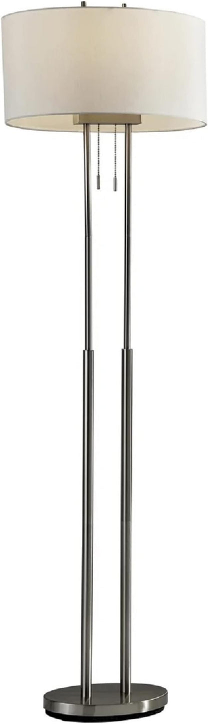 Adesso 4016-22 Duet 62" Floor Lamp, Satin Steel, Smart Outlet Compatible