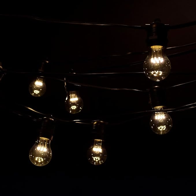 Hometown Evolution, Inc. E26 Commercial String Lights with 16 Gauge Wire (100 Foot 50 Socket, A15 LED 9 Diode 1 Watt Bulbs)